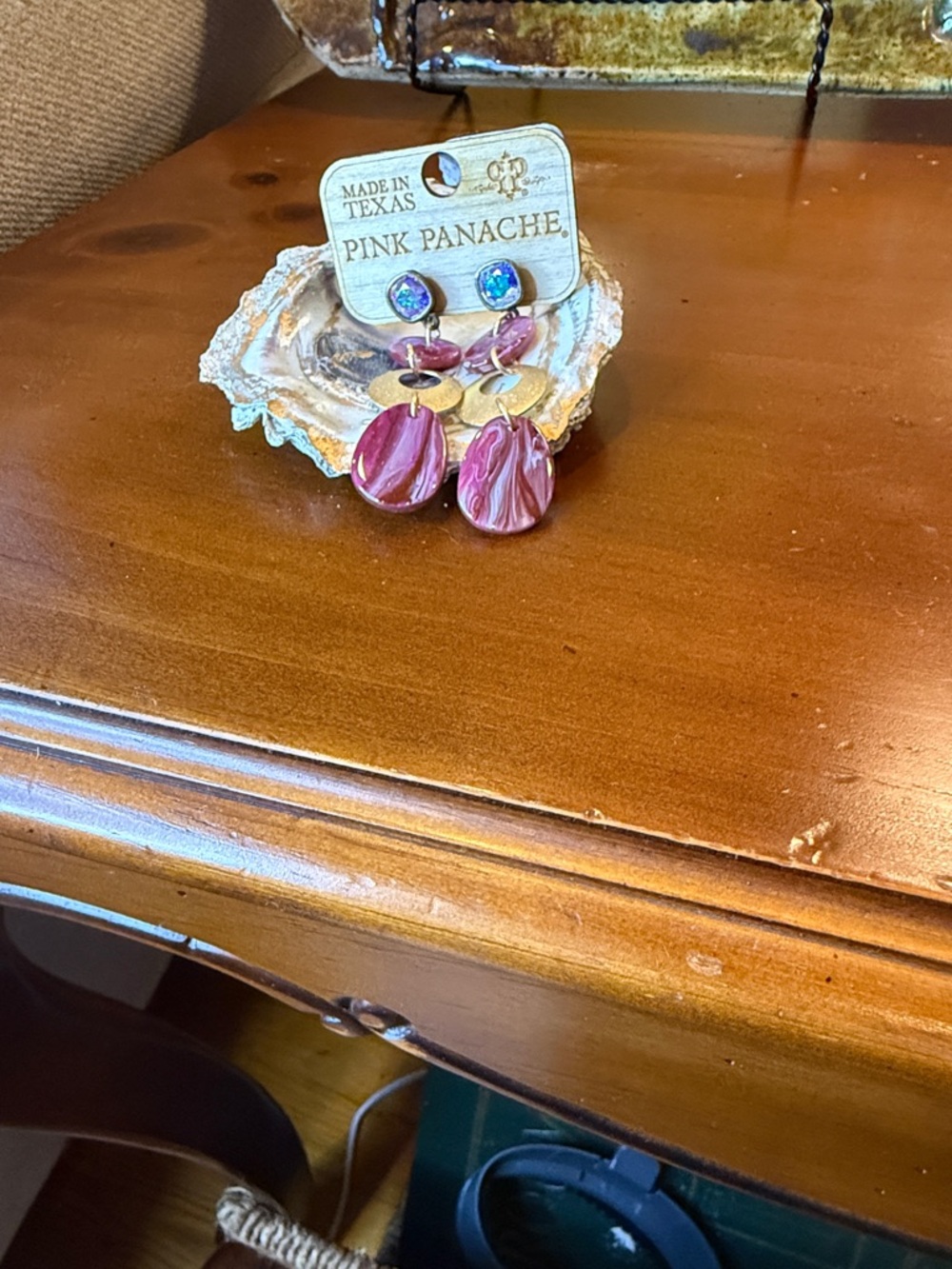 Pink Panache Swirl Drop Earrings with Gold Discs